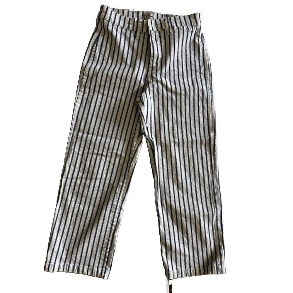 J.Crew Re-Imagined Slim Wide-Leg Striped Denim Pants Stretch White Blue 26